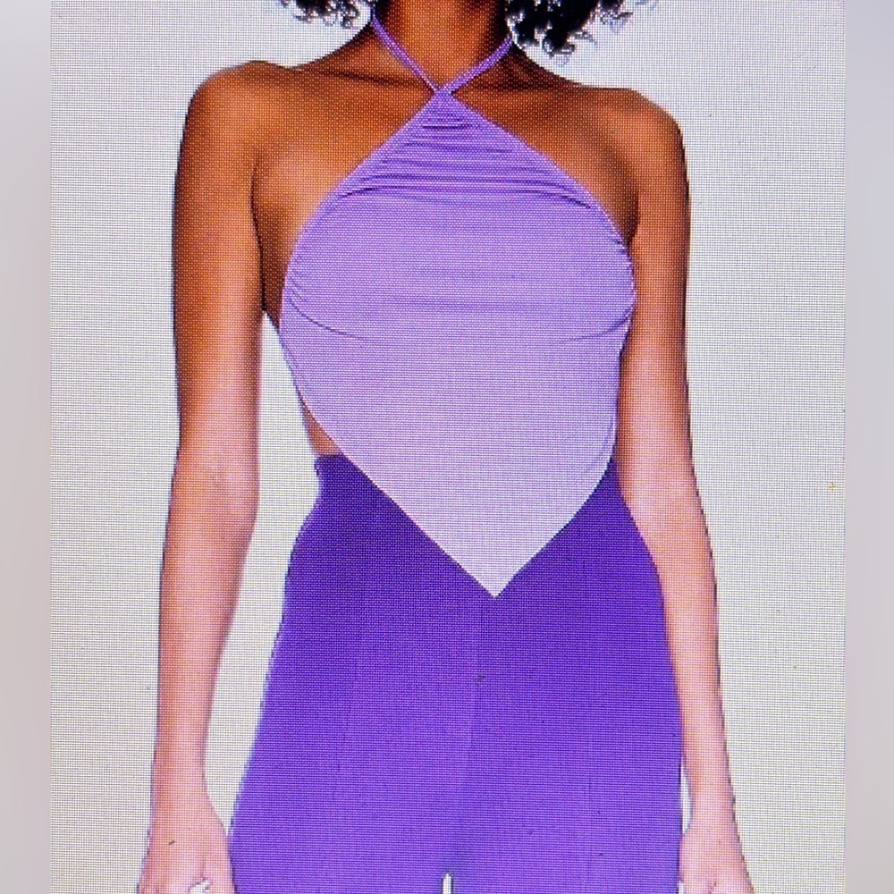 Camila Coelho X Revolve Women Purple June Halter Top Boho Handkerchief Hem XL